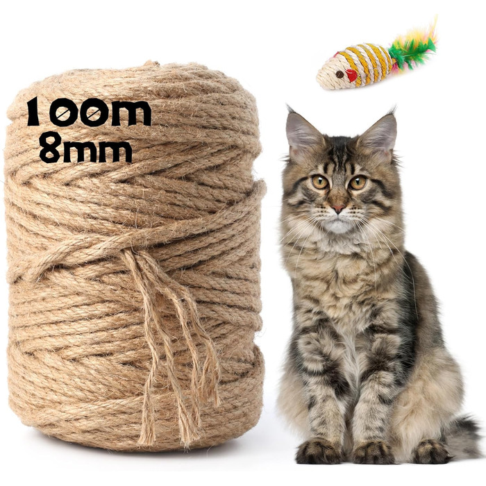 100M Sisal Rope for Cat Trees 8MM, Natural Sisal Rope for Cats, Scratch Rope, Household, Garden, DIY, Decoration, Cord for Replacement