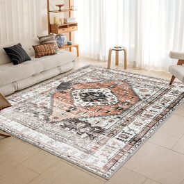 OMERAI Rug - Living Room Rug 200X290CM, Bedroom Rug Orange Oriental Style Soft, Short Pile Carpet - Washable in Washing Machine Rugs Orange 200 x 290 cm