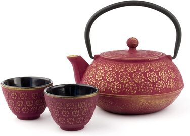 Bredemeijer Red Asian Cast Iron Teapot Set 0.6 Liter with 2 Cups