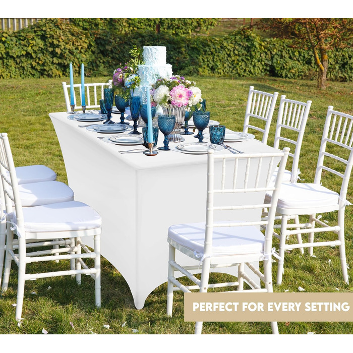 Utopia Kitchen Spandex Tablecloth 2 Pack [5FT, White] - Tight-Fitting, Precision-Fit, Washable, and Wrinkle-Free Tablecloth for Outdoor Events, Weddings, Banquets & Parties [183Lx76Wx76H] cm