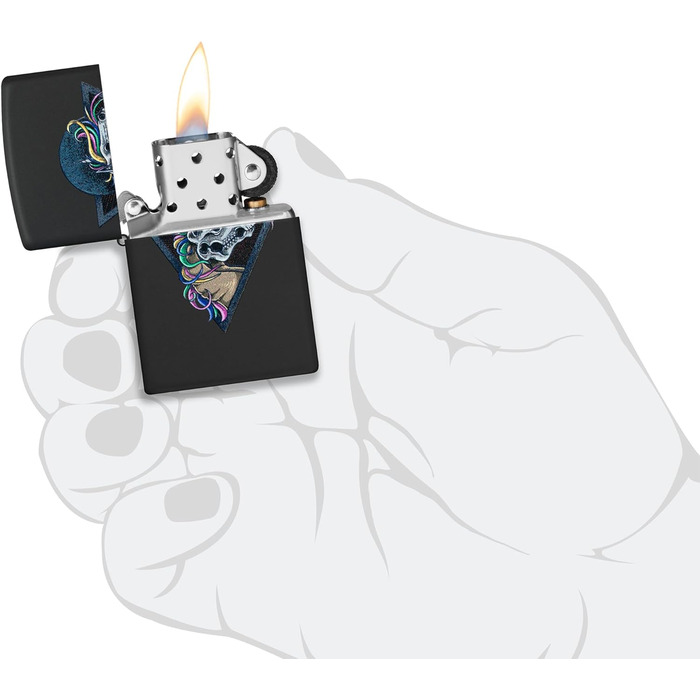 Запальничка Zippo з черепом коня, чорний матовий корпус, ефект Black Light, заправна, вітростійка, подарункова коробка, США