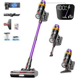 Бездротовий акумуляторний пилосос 45000 Па/550 Вт/70 хв, 1.8 л з OLED-екраном та антизаплутана насадка для підлоги, для твердих поверхонь, килимів, шерсті тварин