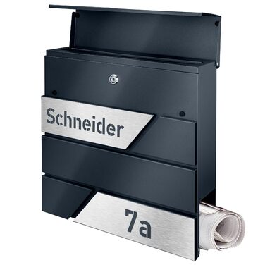 Поштовий ящик з газетницею з нержавіючої сталі, настінний, з замком та гравіюванням (срібний)