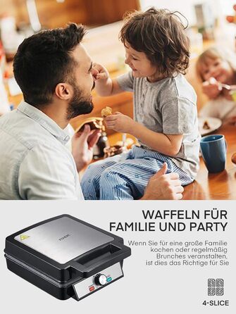 Вафельниця FOHERE з 4 формами, 1200W, бельгійські вафлі, антипригарне покриття, регулятор засмаги, нержавіюча сталь – ідеальна для сімейного сніданку, чорний