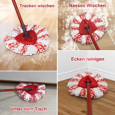 DLAIMI Replacement Mop Heads for Turbo 3-in-1, Floor Wiper Set Compatible with Vileda EasyWring&Clean, Mop Replacement Cover, 2 Mop Heads +1 Handle +1 Mop Base for mop, Mop Set Accessories