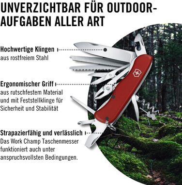 Швейцарський ніж Victorinox Work Champ червоний (21 функція, фіксаційне лезо, пліерси, металева пила)