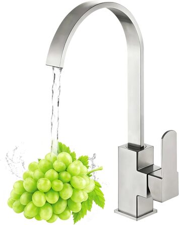 Змішувач для кухні з гнучким шлангом 360°, високий тиск, поворотний, кухонний кран з нержавіючої сталі (графітовий чорний)