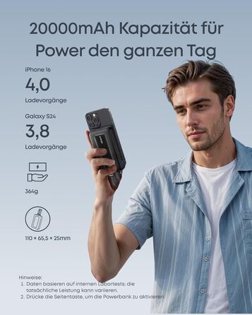 Anker Zolo Powerbank 20000mAh 45W: Зовнішній акумулятор з USB-C кабелем для iPhone, Samsung, MacBook (Чорний)