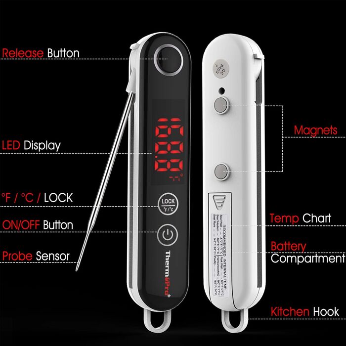 ThermoPro TP18 Цифровий термометр для м'яса з магнітним кріпленням, для приготування на грилі, барбекю, кухні