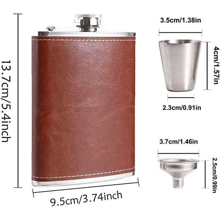 Металевий фляга, 237 мл, нержавіюча сталь, набір фляга + воронка, для активного відпочинку, у подарунковій коробці (колір: коричневий)