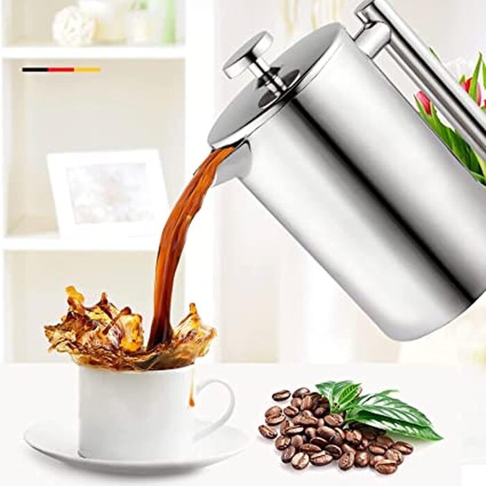 Wrobic French Press Coffee Maker 1.5 Liter Stainless Steel Coffee Maker, Double-Walled Insulated French Press Coffee Pot with 3 Extra Filters (silver, 1500ml) 1500ml Silver