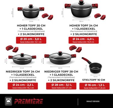 Набір кухонного посуду BRA Premiere 9 предметів з антипригарним покриттям, з алюмінію, знімні ручки, PFOA-free, для всіх типів плит та духовок