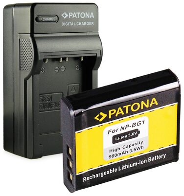 Зарядний пристрій PATONA 3-в-1 + Акумулятор NP-BG1 960mAh для Sony Cyber-Shot DSC-H7/H9/HX10V/HX20V/W30/W40/W50 + Блок живлення 220V та кабель для авто 12V/24V