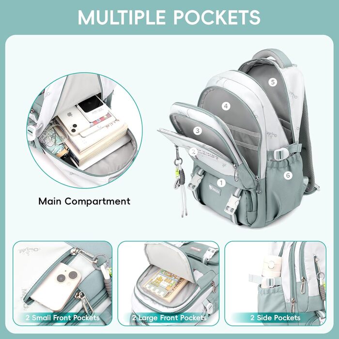 Шкільний рюкзак для підлітка, 36L, для дівчаток 3-9 клас, великий стильний рюкзак для ноутбука 16 дюймів, повсякденний, сумісний з візком (світло-блакитний)
