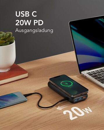 Power Bank Charmast 20000mAh з бездротовою зарядкою та PD 22.5W, чорний