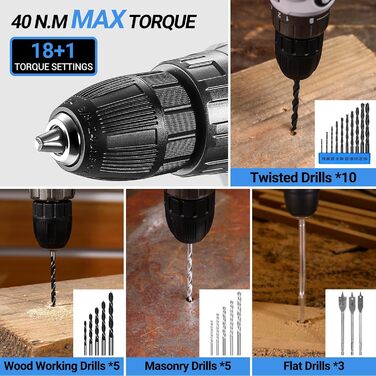 Набір інструментів DEKO 186 шт. з акумуляторною дрилем-шуруповертом 20V (блакитний) для дому та дрібного ремонту