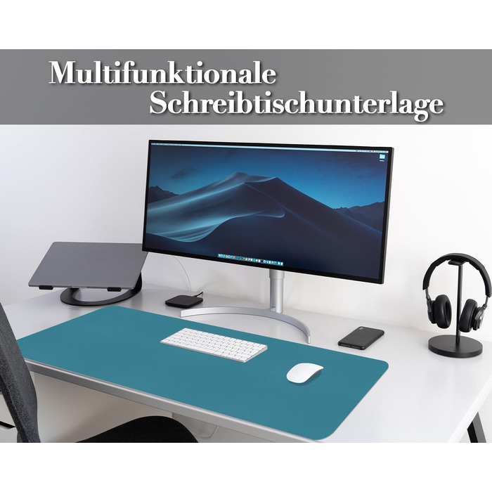 Підкладка на стіл 80x40 см з PU-шкіри, килимок для миші, захист столу, антиковзаюча підкладка для офісу та дому (Хimmelblau, 80 x 40 см)