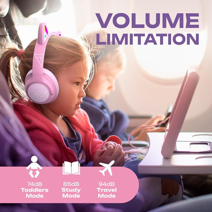 Дитячі навушники PowerLocus Bobo Bluetooth з LED-підсвічуванням, обмеженням гучності та мікрофоном (рожеві)