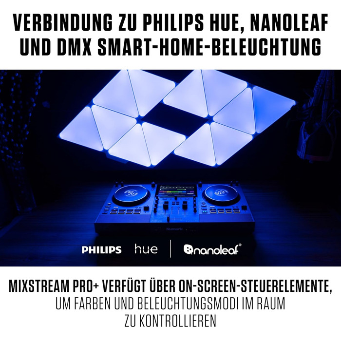 Numark Mixstream Pro Go: Портативний DJ-контролер з акумулятором, мікшер з розділенням STEM, динамік, Wi-Fi, сенсорний екран, сумісний з Serato DJ