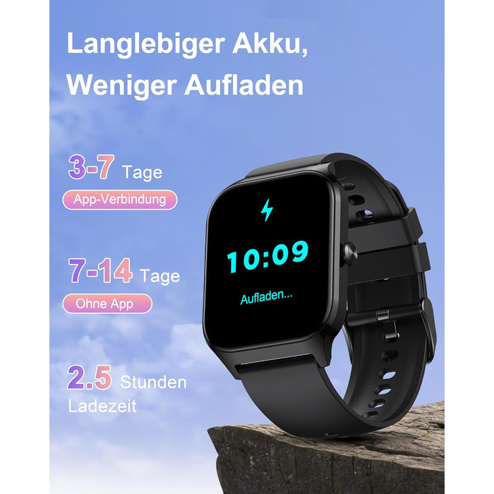 Розумний годинник Popglory для жінок та чоловіків, 100+ спортивних режимів, моніторинг здоров'я 24/7, Bluetooth, вимірювання тиску, пульсу, стресу, сну, будильник, калькулятор, крокомір, сумісний з Android та iOS, чорний