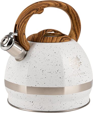 Чайник для води Induktion Karl Hausmann 3L з білого мармуру - автоматичний свисток, нержавіюча сталь, підходить для всіх типів плит