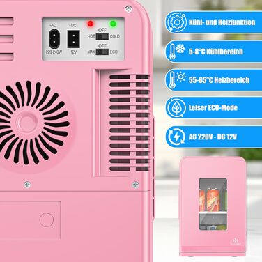 KESSER® Міні холодильник-термобокс 15L 2в1: охолодження та нагрівання, AC/DC, для авто, офісу, дому, кемпінгу (рожевий)