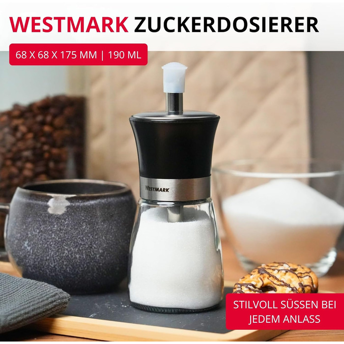 Дозатор для цукру Westmark Blacky, 190 мл, скло/нержавіюча сталь/пластик