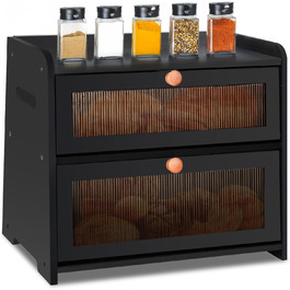 Бак для хліба з бамбука для кухні, 2-шаровий контейнер для домашнього хліба, чорний прямокутний, велика місткість