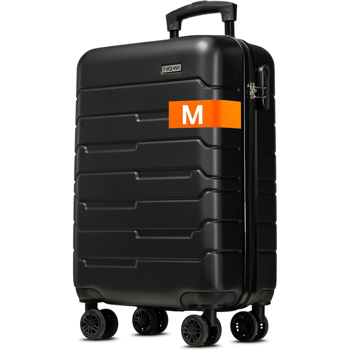 Чемодан NOWI Bergamo: водостійкий, 8 коліс, 360°, телескопічна ручка, повне внутрішнє оздоблення (M, Чорний полунічний)