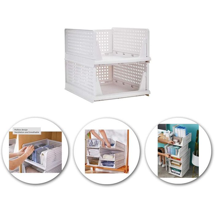 Ygapuzi 2 Pack Stackable Clothes Storage Basket Organizer Drawer Cabinet Shelf Divider Separator Desktop Container for Closet Wardrobe Kitchen Bathroom Office (White - 2Pack)