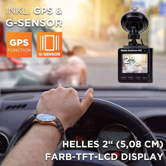 Відеореєстратор Rollei Dashcam 402 GPS з G-сенсором | Автомобільна камера 1080p Full HD | Для відеоспостереження та паркування