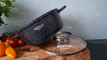 Набір каструль Hoffner, алюміній з мармуровим покриттям, чорний, 17 предметів