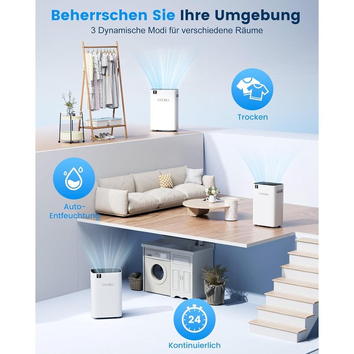 Електричний осушувач повітря 20 л/день з LED-дисплеєм, таймером та функцією відтавання, для квартир, ванних кімнат та підвалів