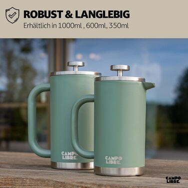 Campo Libre.® Giorgio. French Press Coffee Maker made of double-walled stainless steel 0.6l | plastic-free coffee press with thermal function incl. replacement filter | coffee maker | 100% recycled stainless steel 600ml Deep Grey