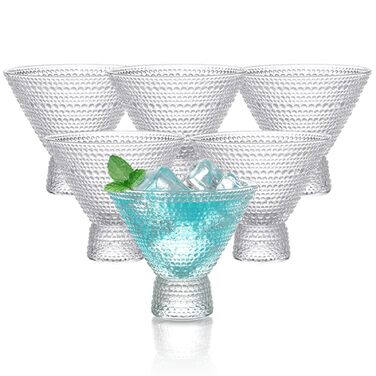 Набір келихів для Мартіні без ніжки 6 шт, 237 мл Martini - для Маргарити, Манхеттена, Космополітена, прозорі, для бару, можна мити в посудомийній машині