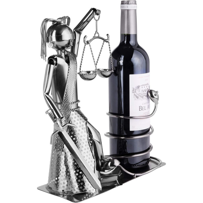 BRUBAKER Wine Bottle Holder Justice with Snake - Metal Sculpture Bottle Stand - Metal Figure Wine Gift for Lawyers, Judges, Attorneys, Law Firm - with Greeting Card