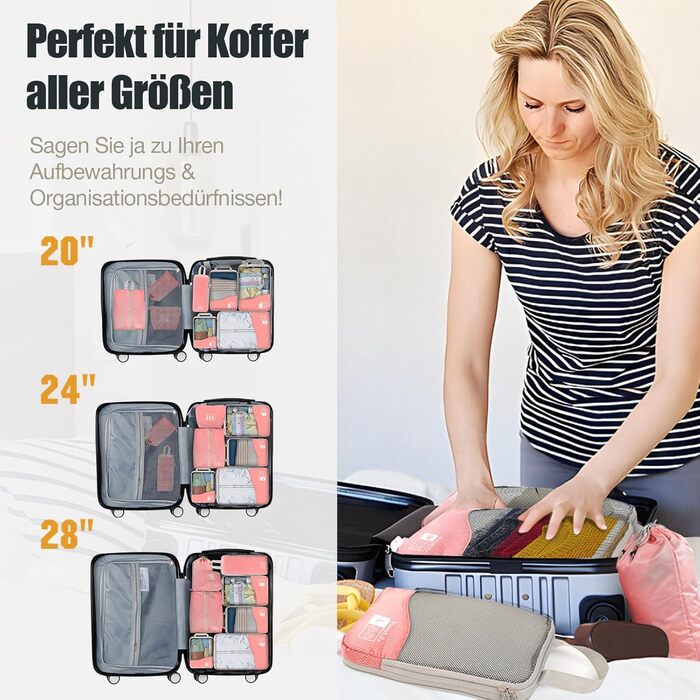 Набір кубиків-органайзерів для валізи VnioLife (8 шт.) - компресійні, для подорожей, блакитний/рожевий