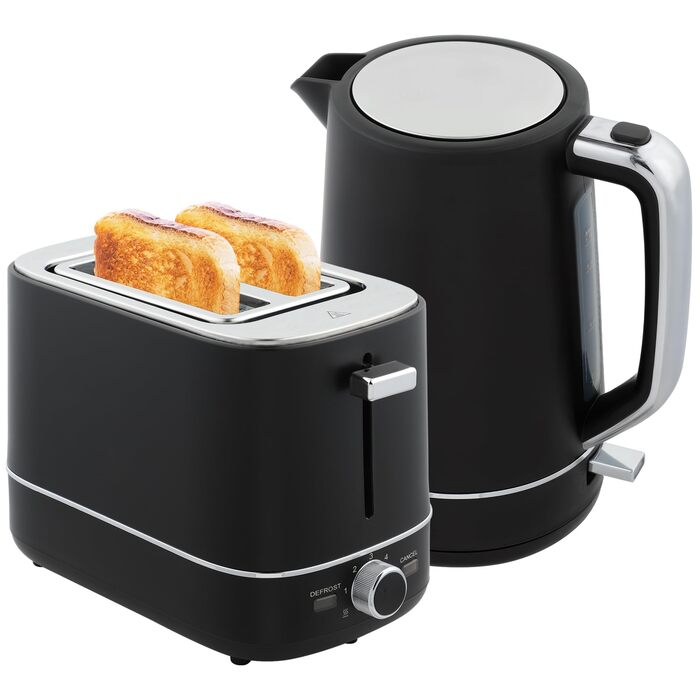 Набір для сніданку HOMCOM: чайник 1.7л та тостер на 2 тости, 6 рівнів підсмажування, з фільтром від накипу та піддоном для крихт, чорний