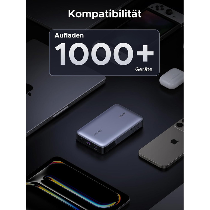 Power Bank UGREEN Nexode 100W, 20000mAh, 3 USB-C, цифровий дисплей, сумісний з MacBook, iPhone, Galaxy, Dell