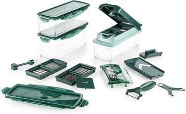 Genius Nicer Dicer Plus (18 частин) - набір для нарізки овочів та фруктів, кухонний інструмент, набір для нарізки кубиками, соломкою, слайсами (смарагдовий)