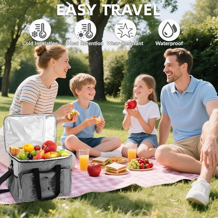 30L Термосумка-холодильник для їжі та напоїв: водонепроникна, складана, з оксфордської тканини