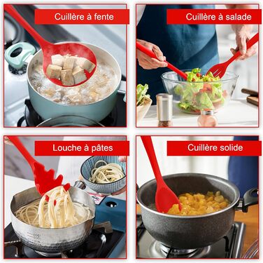 Набір кухонних аксесуарів Joyfair: 15 предметів з силікону, стійкий до нагріву, антипригарний, для посуду, з підставкою, миється в посудомийній машині (червоний)