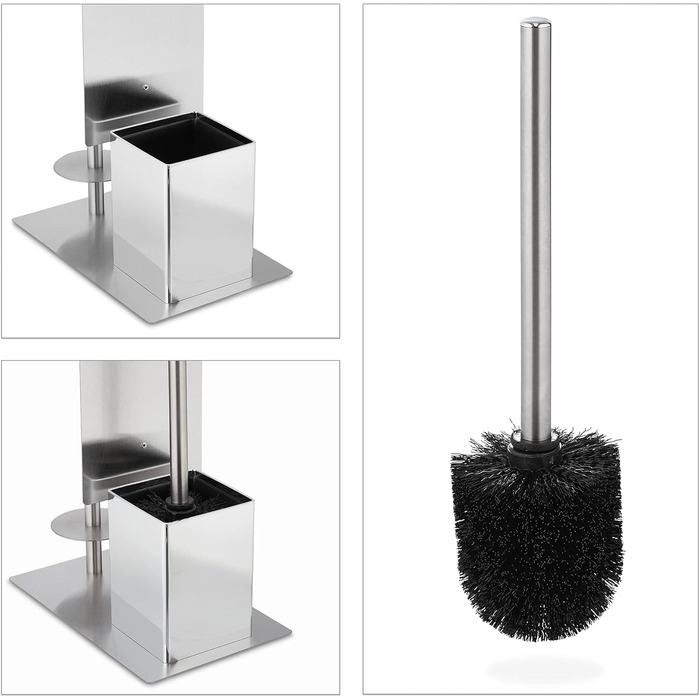 Набір для ванної кімнати Relaxdays з тримачем для туалетного паперу, щіткою для унітазу та підставкою, з полицею, 69x25x18 см, сріблястий