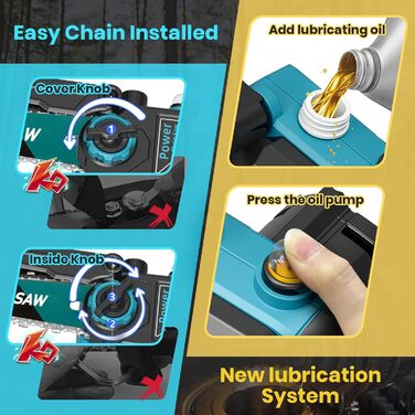 Акумуляторна міні-пила 8000mAh, безщіткова акумуляторна ланцюгова пила 6 дюймів, пила для гілок з автоматичним змащенням, 2 акумулятори 4000mAh, ручна акумуляторна пила сумісна з акумуляторами Makita 18V для різання деревини