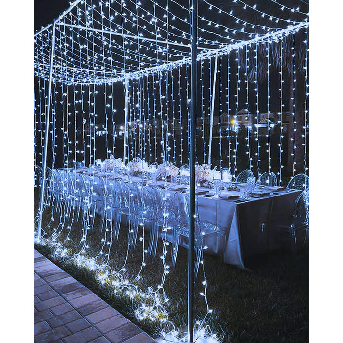 Ламповий завіс 6м x 3м, 600 LED, з вилкою, таймером, 8 режимів, вологостійкий, для вікна, павільйону, саду, різдвяне деко, тепле/холодне світло