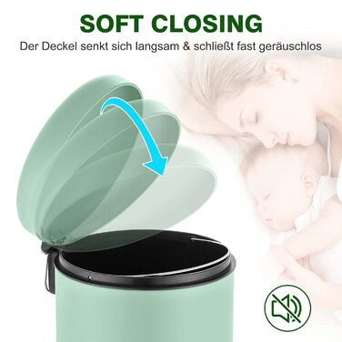 Сміттєве відро Ribelli 30 л з нержавіючої сталі, з педальним механізмом, з внутрішнім відром, м'яке закриття, сортування сміття, кругле (м'ятний)