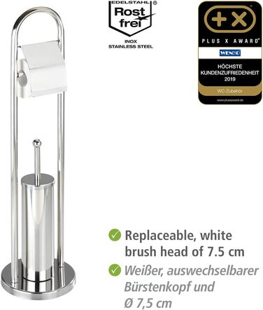 Набір для туалету WENKO Vasto з нержавіючої сталі 2 в 1: тримач туалетного паперу та щітка для унітазу, Ø 22 x 81 см