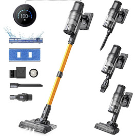 Бездротовий пилосос Proscenic P11 Ultra з акумулятором, легкий, самостійно стоячий, 50Kpa, 50 хвилин роботи, сенсорний екран, зелене світло, антизаплутування, для килимів, твердих поверхонь, штор, автомобіля, шерсті домашніх тварин (світло-жовтий)