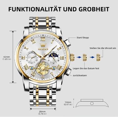 Годинник чоловічий OLEVS B1 з хронографом, водонепроникний, кварцовий, стильний, біле циферблат, золотисто-сріблястий браслет