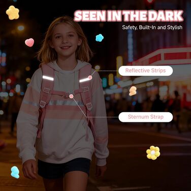 Шкільний рюкзак для дівчаток-підлітків, рожевий, з помпоном, тролей-петлею та світловідбивачами. Великий рюкзак для школи та подорожей, 3-7 клас, водонепроникний